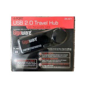 Gigaware 4-Port USB 2.0 Travel Hub with Retractable Cable Used